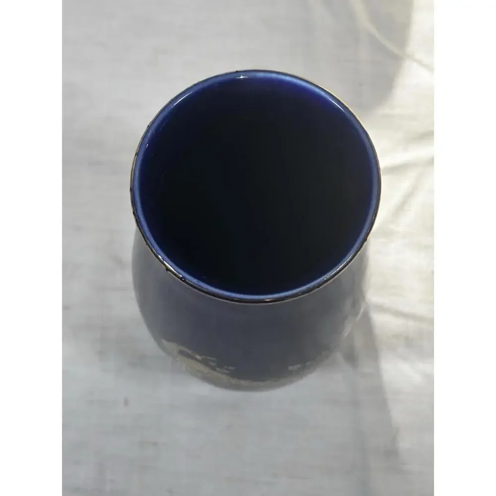 Vintage UC Japan Peacock Vase Cobalt Blue Gold Floral 7” Porcelain